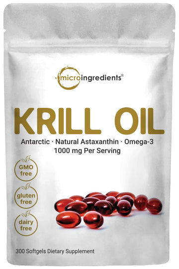 Micro Ingredients Antarctic Krill Oil Supplement, 1000mg Per Serving, 300 Soft-Gels Micro Ingredients uk supplements