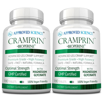 Approved Science Cramprin - High Absorption Magnesium, Vitamin B Complex, BioPerine - Muscle Cramps - 6 Month Supply - 2 Bottles - Vegan Approved Science uk supplements
