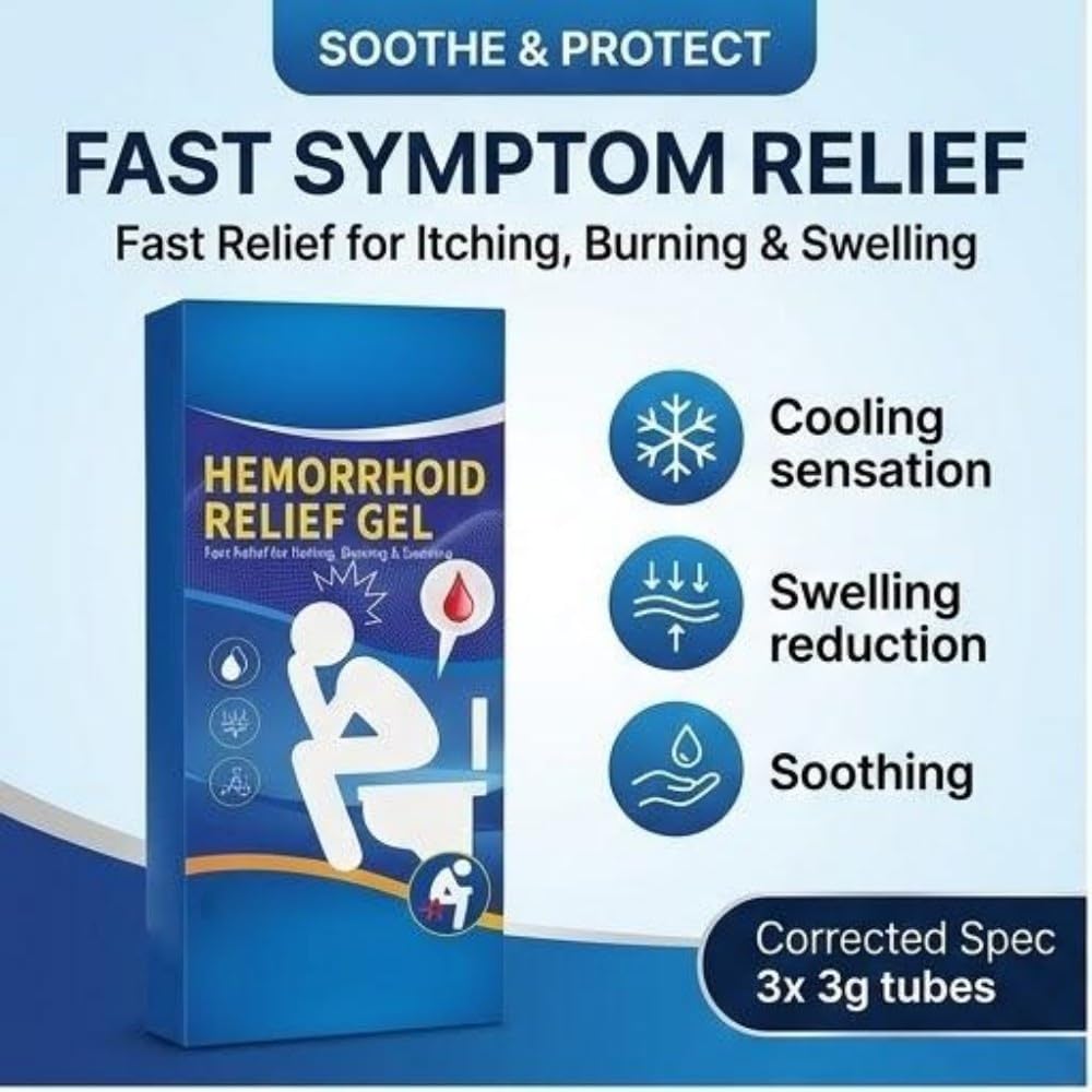 Hemorrhoid Relief Gel with 3 Disposable Applicators - Fast Soothing Cream for Itching & Swelling - Internal & External Treatment (Pack of 3) Aus Healthcare uk supplements