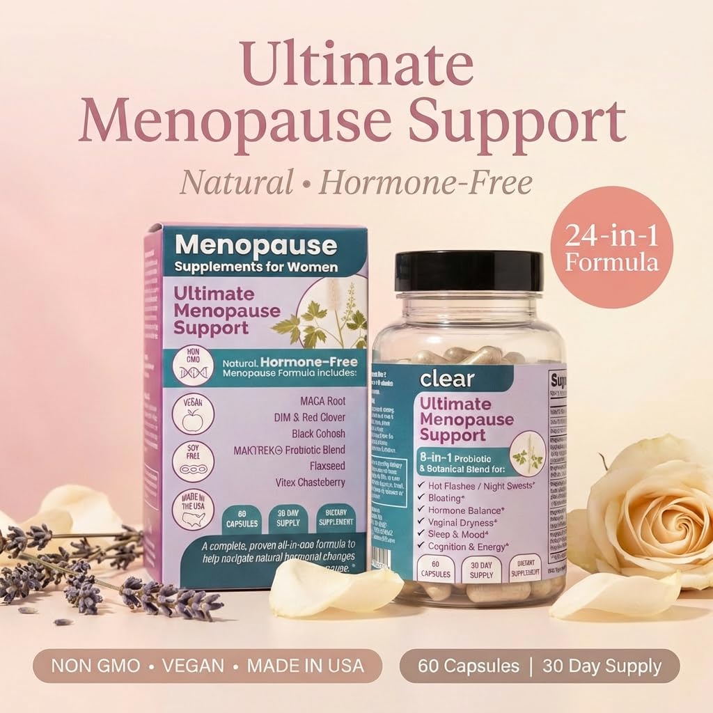 Clear Menopause Support for Women | 25-in-1 Formula with Black Cohosh, Dong Quai, Pre & Probiotics | Hot Flashes, Night Sweats, Mood, Sleep & Digestion | Hormone-Free | Made in USA | 60 Capsules Clear Probiotics uk supplements