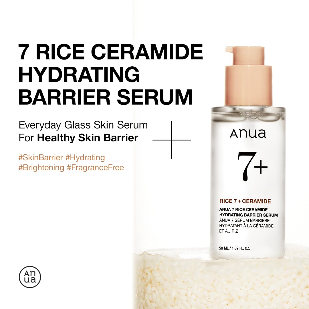 Anua Rice Ceramide 7 Hydrating Barrier Serum, Moisturizing Face Serum, Non-comodogenic, Hyaluronic Acid, Niacinamide, Lightweight, Fragrance Free, Sensitive Dry Skin, Korean Skincare, 1.69 fl oz ANUA uk supplements