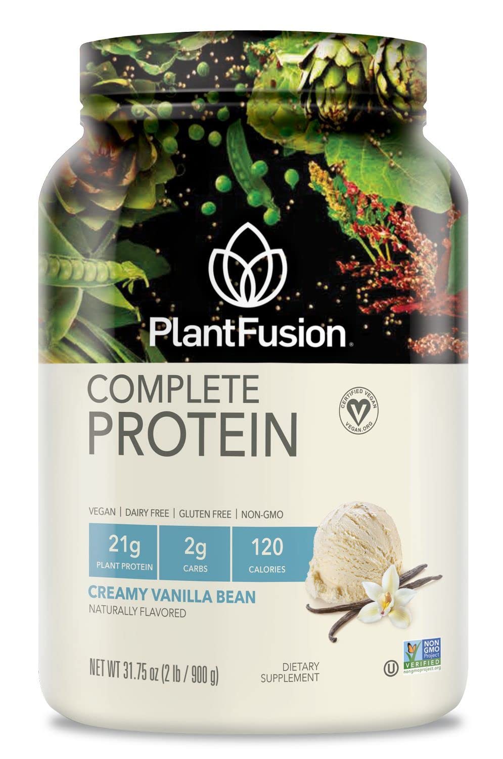 PlantFusion Complete Vegan Protein Powder - Plant Based Protein Powder With BCAAs, Digestive Enzymes and Pea Protein - Keto, Gluten Free, Soy Free, Non-Dairy, No Sugar, Non-GMO - Vanilla Bean 2 lb PlantFusion uk supplements