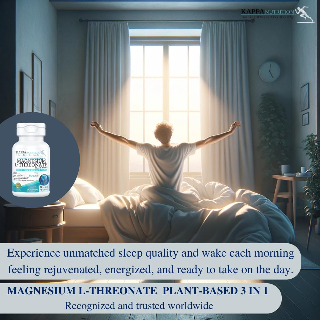 Kappa Nutrition Powered by Magbrain™ Magnesium L-Threonate Plant-Based, 90 Vegan Capsules, 420mg Elemental Magnesium (3 Capsules) from 2,253mg, Brain, Sleep & Muscle Support. KAPPA NUTRITION uk supplements