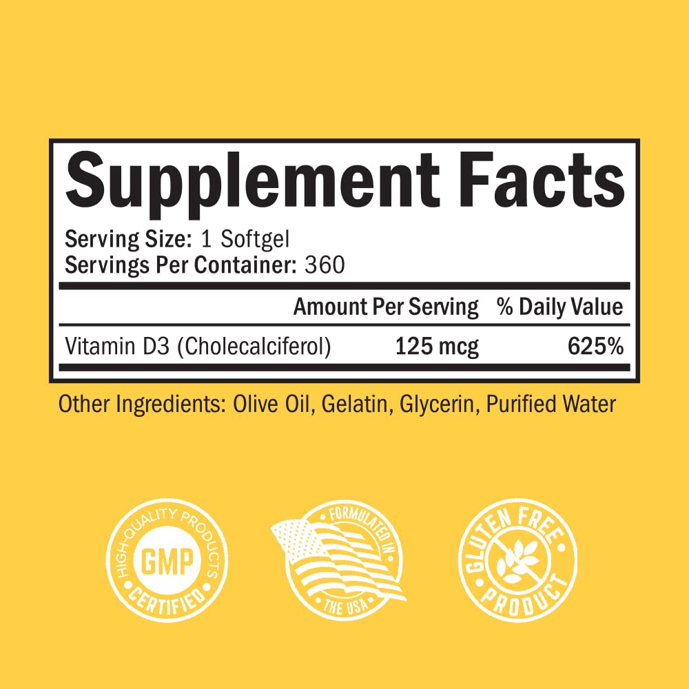 Vitamin D3 5000 IU (125 mcg) Natural Immune Support Supplement, Bone Strength BioSchwartz uk supplements