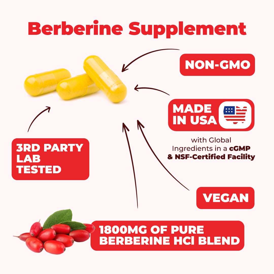 Vimerson Health Berberine Supplement with Third Party Tested Berberine 1800mg - Immune Support Supplement for Cardiovascular, Gastrointestinal Function & Metabolic Aid - Vegan & Non-GMO Vimerson Health uk supplements
