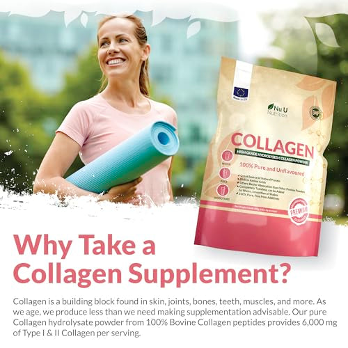 Collagen Powder 600g - 100 Servings - High Grade Pure Bovine 100% - Collagen Peptides Hydrolysate Nu U Nutrition uk supplements