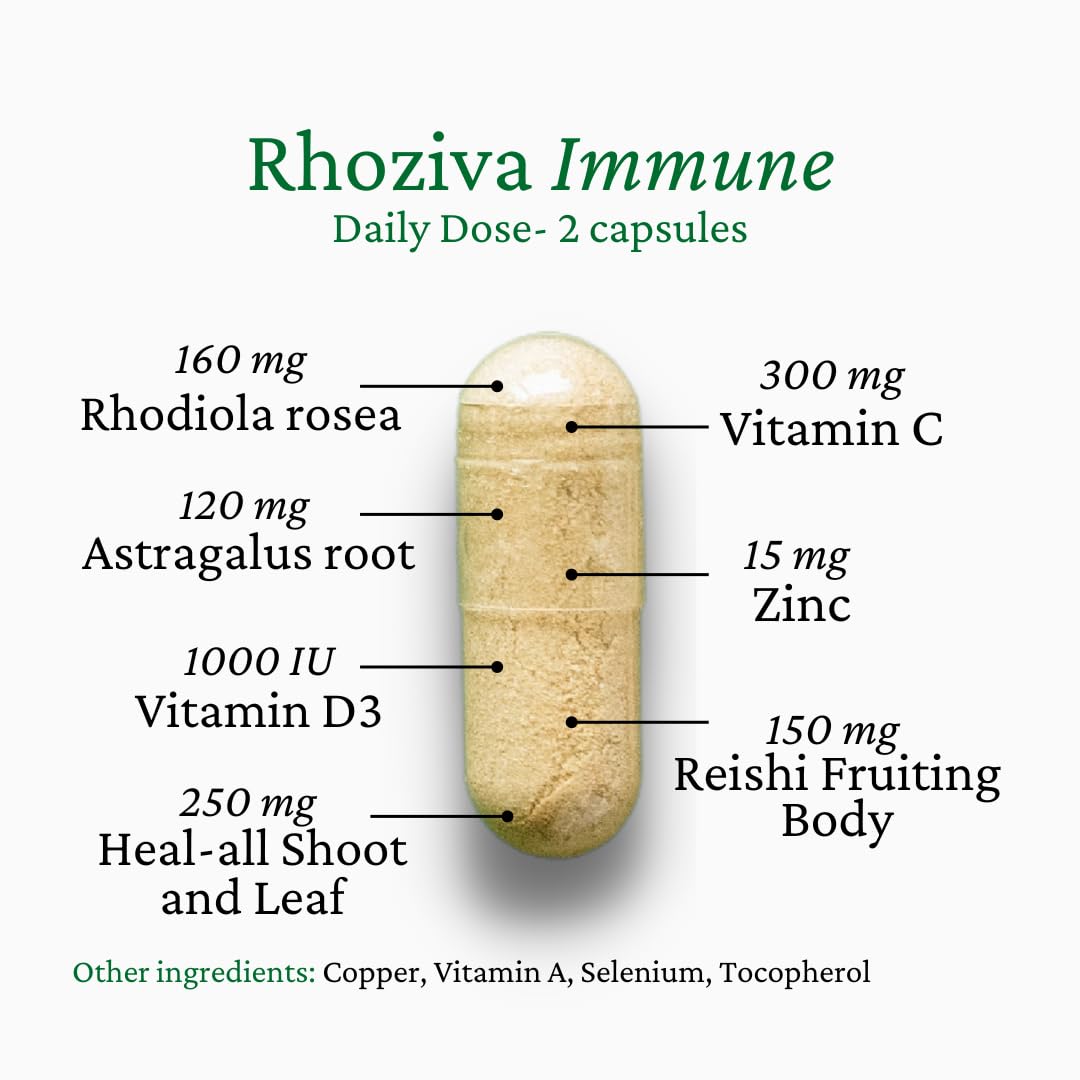 Immune Support, Energy Booster with Vitamin C, D3 and Zinc Supplement, Rhodiola Rosea, Reishi Mushroom Extract, Astragalus, Overall Wellness and Daily Habit - 60 Capsules Rhoziva uk supplements