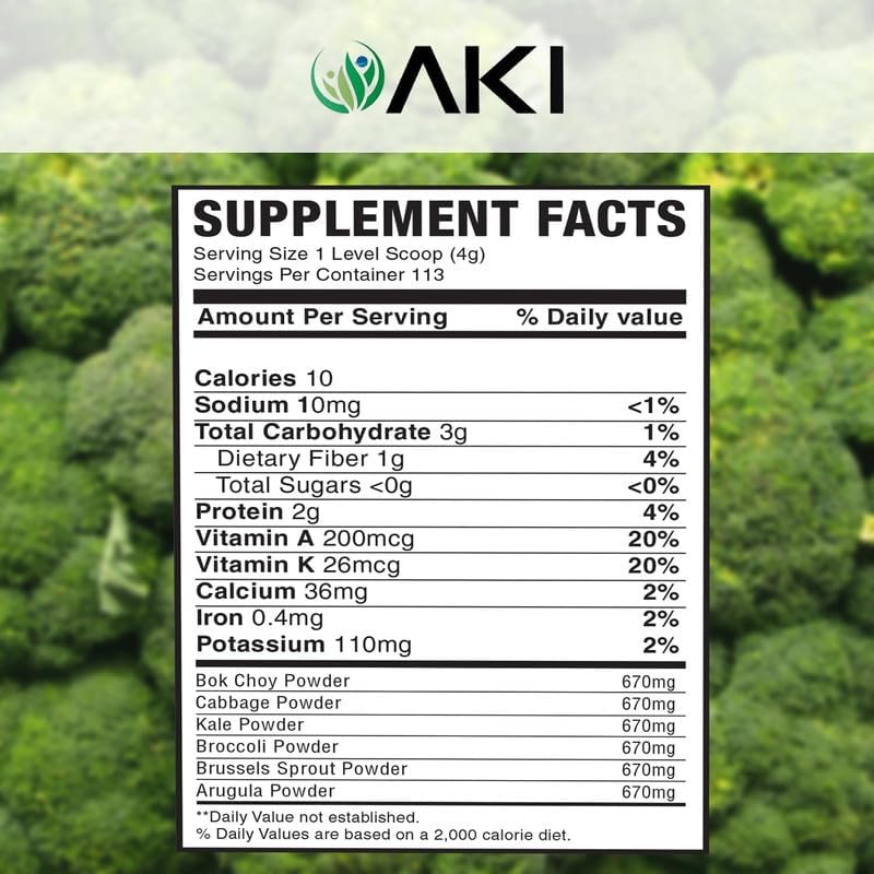 AKI Cruciferous Superfood Green Mix Powder - Made from Kale, Broccoli, Brussels Sprouts, Cabbage - Packed with Essential Phytonutrients & Vitamins ((5.3oz/150g)) AKI ORGANIC uk supplements