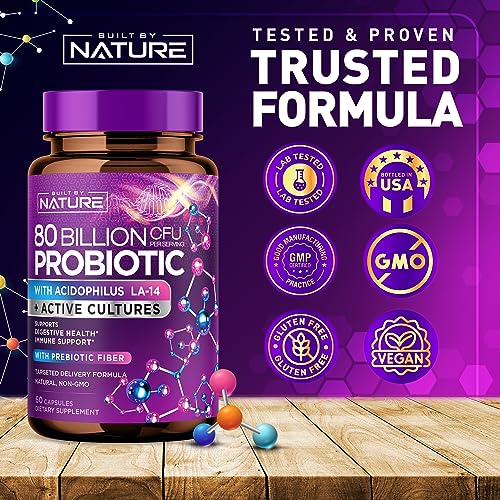 80 Billion CFU Probiotic - Daily Digestive Gut Health Supplement for Men & Women Built by Nature uk supplements