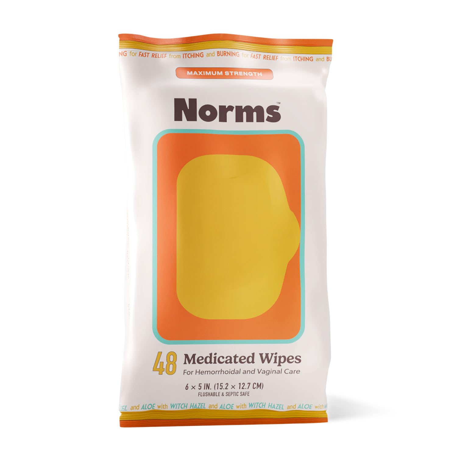 Norms Medicated Hemorrhoid Wipes with Witch Hazel and Aloe, Soothing Flushable Wipes for Itching, Burning & Swelling Relief, Hypoallergenic & Fragrance Free - 48ct (Pack of 1) Norms uk supplements