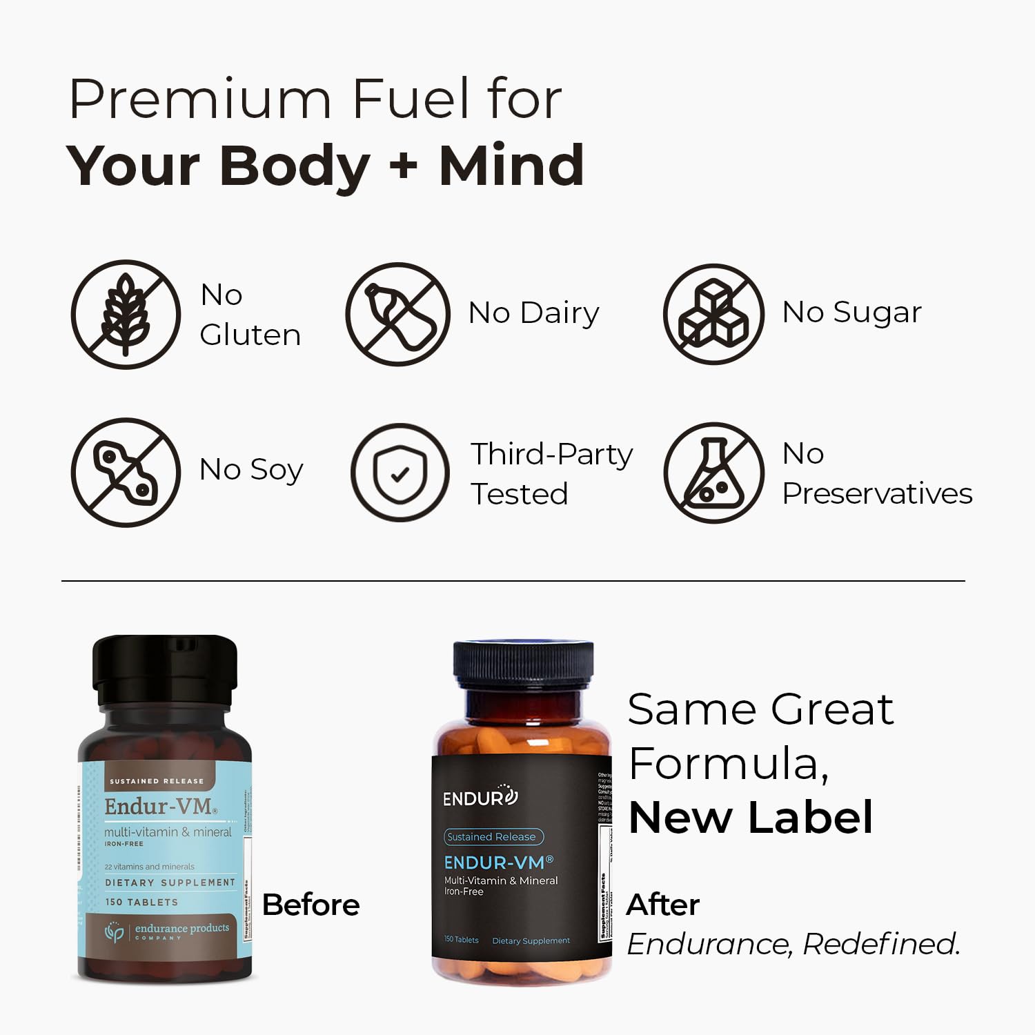 ENDUR-VM - Multivitamin Vitamin A, C, D, E, B12 & Zinc (Without Iron) SR (Sustained Release) 22 Essential Nutrients to Support Overall Wellness for Men & Postmenopausal Women - 150 Tablets Endurance Products uk supplements