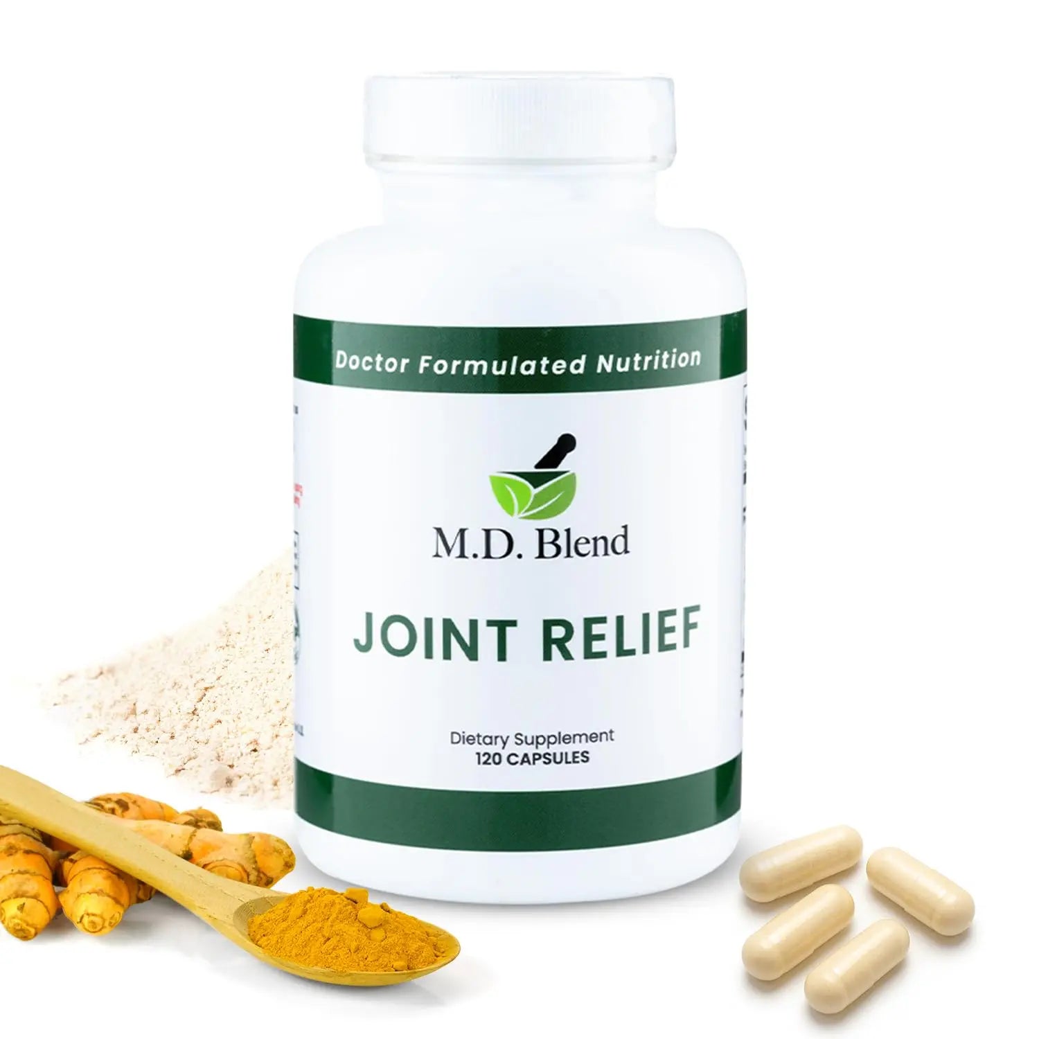 M.D. Blend Wellness Bundle with joint health supplement (120 capsules) & lightweight face hydrating hyaluronic acid serum (30 ml) featuring an airless pump, daily wellness skincare + joint support duo M.D. Blend uk supplements