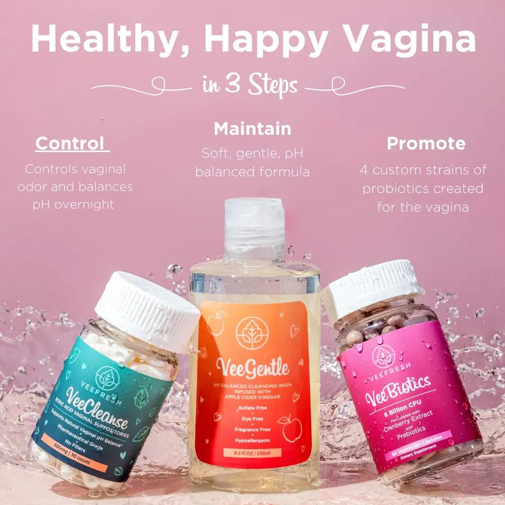 VeeBalance Bundle – Boric Acid Suppositories, Feminine Wash & Cranberry Probiotics for Women – pH Balance & Freshness Support VeeFresh uk supplements