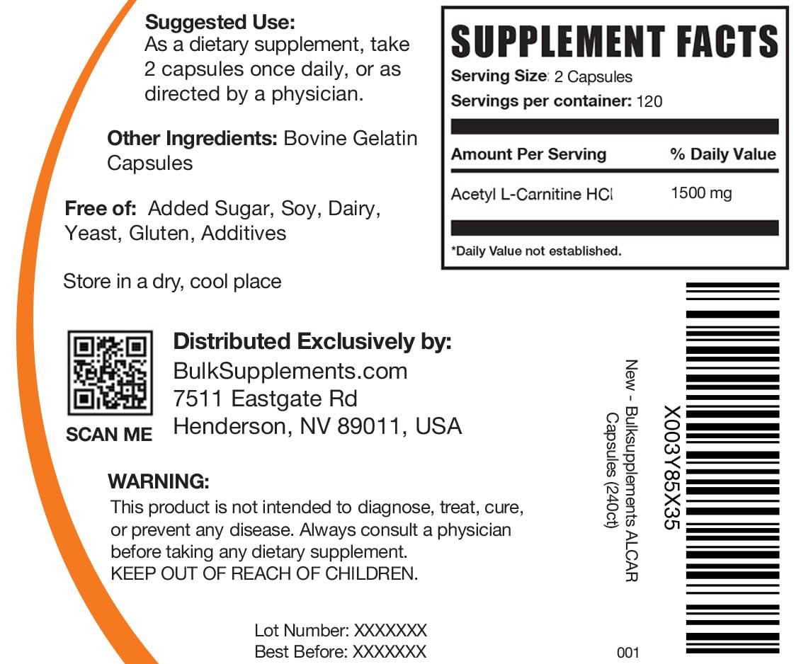 BULKSUPPLEMENTS.COM Acetyl L-Carnitine Capsules - ALCAR HCl, Carnitine Supplement BULKSUPPLEMENTS.COM uk supplements