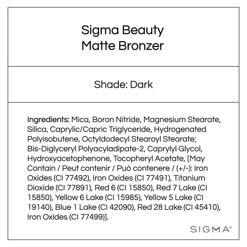 Sigma Beauty Matte Bronzer - Longwear Light Bronzer Powder with Matte Finish for Face - Achieving a Natural, Sun Kissed Glow (Dark) Sigma Beauty uk supplements