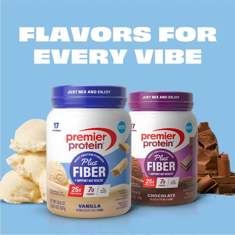 Premier Protein Powder Plus Fiber, Vanilla, 25g Protein, 7g Fiber to Support Gut Health, No Added Sugar (17 Servings) Premier Protein uk supplements