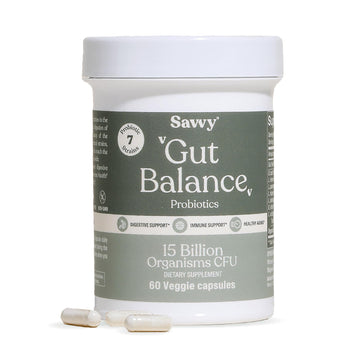 SAVVY Gut Balance Probiotics for Women & Men, 15 Billion CFU, 7 Clinically Studied Strains, Digestive Health, Immune Support, Bloating Relief, 60 Vegan Capsules, Non GMO, Sugar-Free SAVVY uk supplements