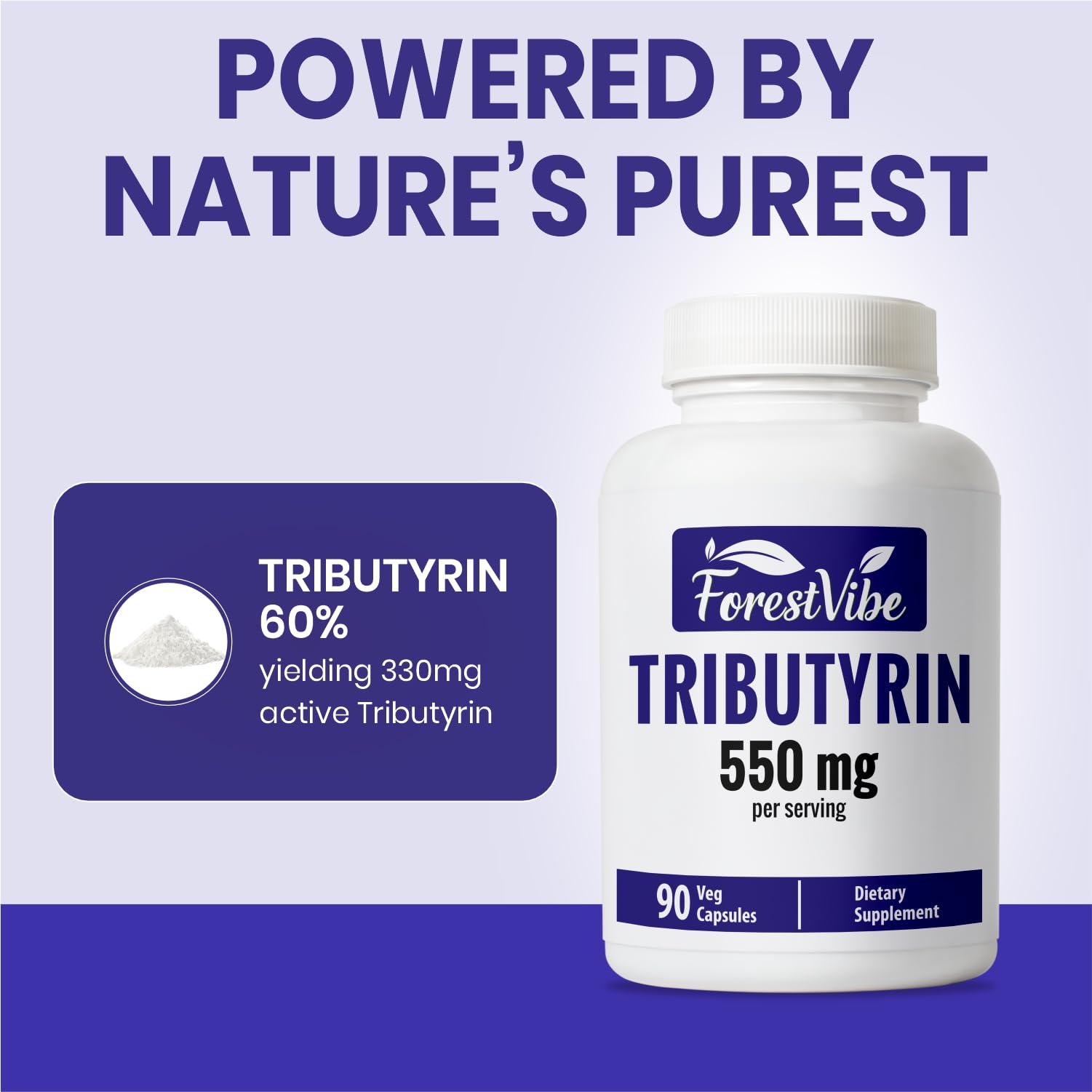 ForestVibe Tributyrin Supplement 550mg, Advanced Butyrate Form for Gut Health, 60% Standardized, More Effective Delivery Than Sodium Butyrate, 90 Capsules, Non-GMO & Gluten Free Postbiotic Supplement ForestVibe uk supplements