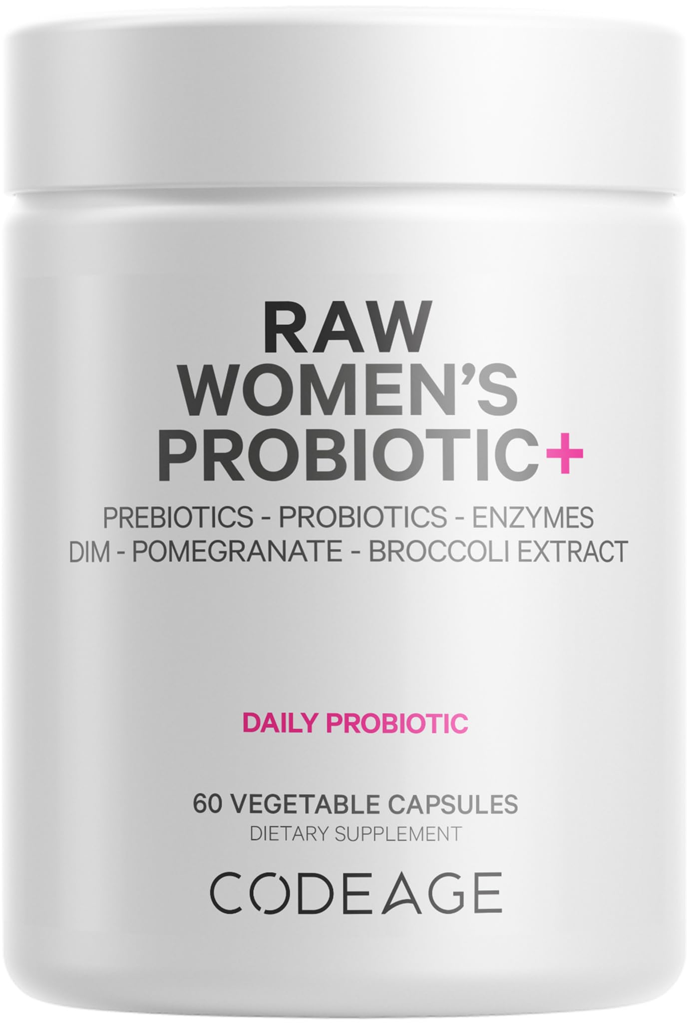 Codeage Raw Women’s Probiotic+ Supplement - 34 Probiotic Strains, 100 Billion CFUs, Digestive Enzymes, Prebiotic Blend, DIM, Herbal Extracts, Phytonutrients - Non-GMO - 30 Capsules Codeage uk supplements