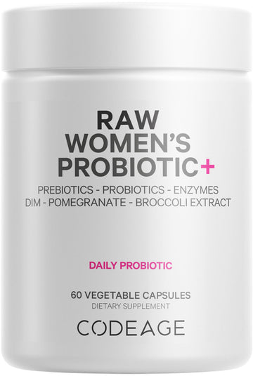 Codeage Raw Women’s Probiotic+ Supplement - 34 Probiotic Strains, 100 Billion CFUs, Digestive Enzymes, Prebiotic Blend, DIM, Herbal Extracts, Phytonutrients - Non-GMO - 30 Capsules Codeage uk supplements