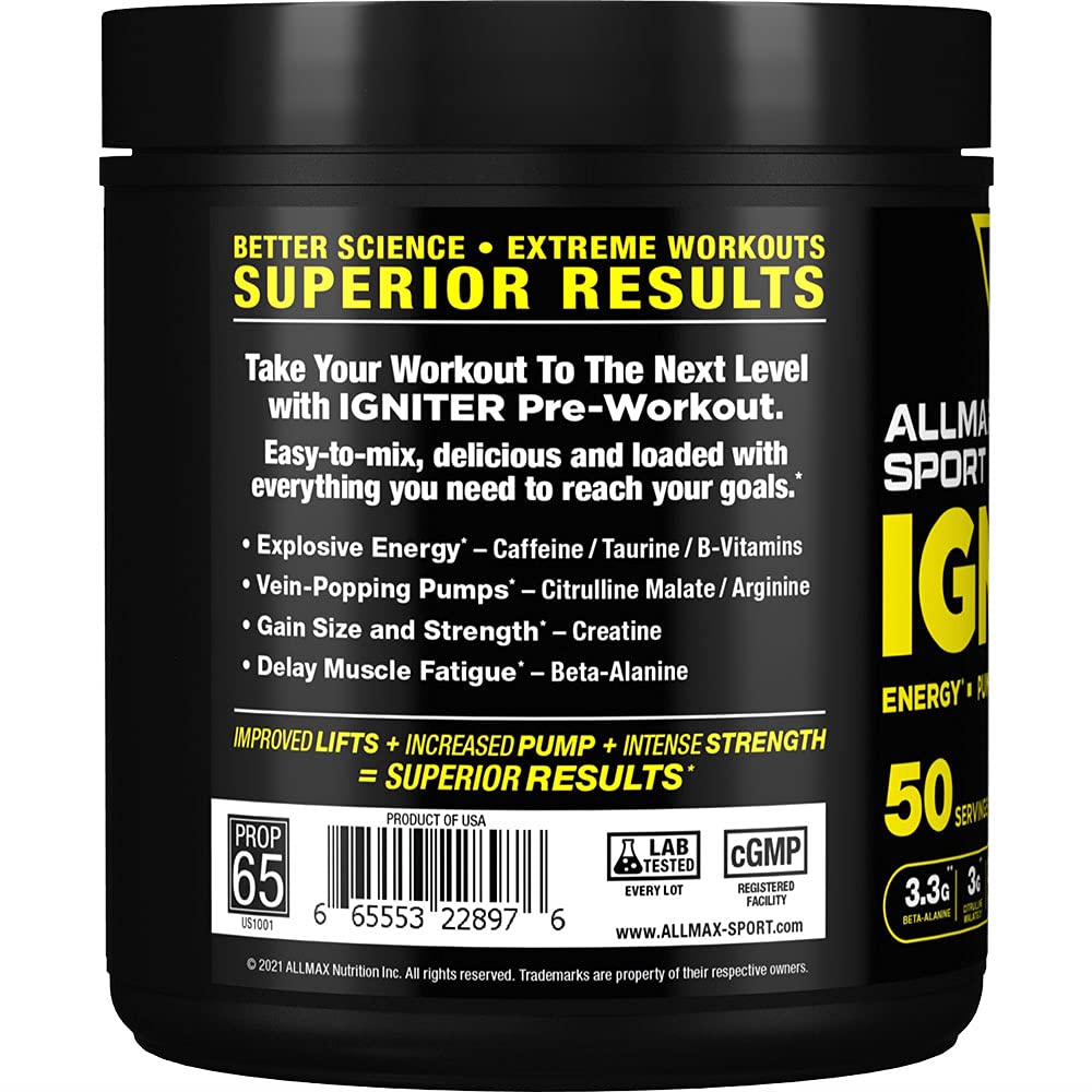 ALLMAX IGNITER Sport, Blue Raspberry - 330 g - Pre-Workout Formula - with Caffeine ALLMAX Nutrition uk supplements