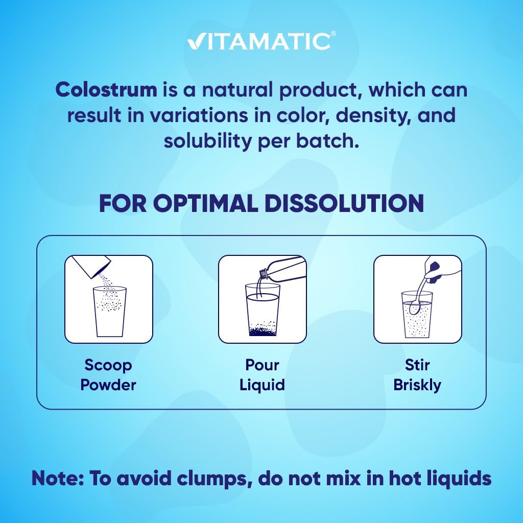 Vitamatic Bovine Colostrum Powder - 50% Highest IgG - Supplement for Gut Health Vitamatic uk supplements