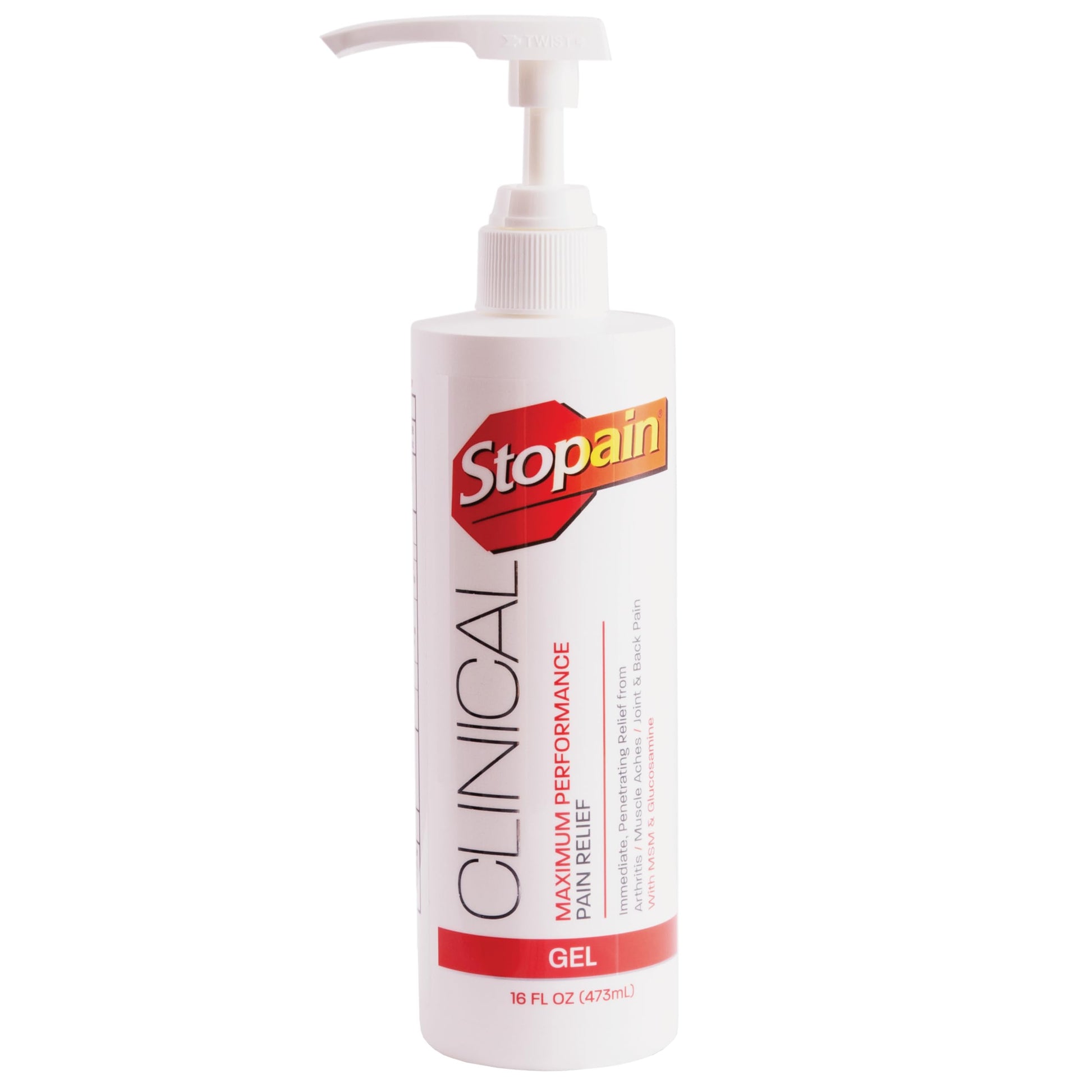 Stopain Clinical Pain Relief Gel 16 oz - Professional Formula for Arthritis, Knee, Back & Muscle Pain - Maximum Strength Gel for Joint & Nerve Pains with 10% Menthol Plus Glucosamine - Made in USA Stopain uk supplements