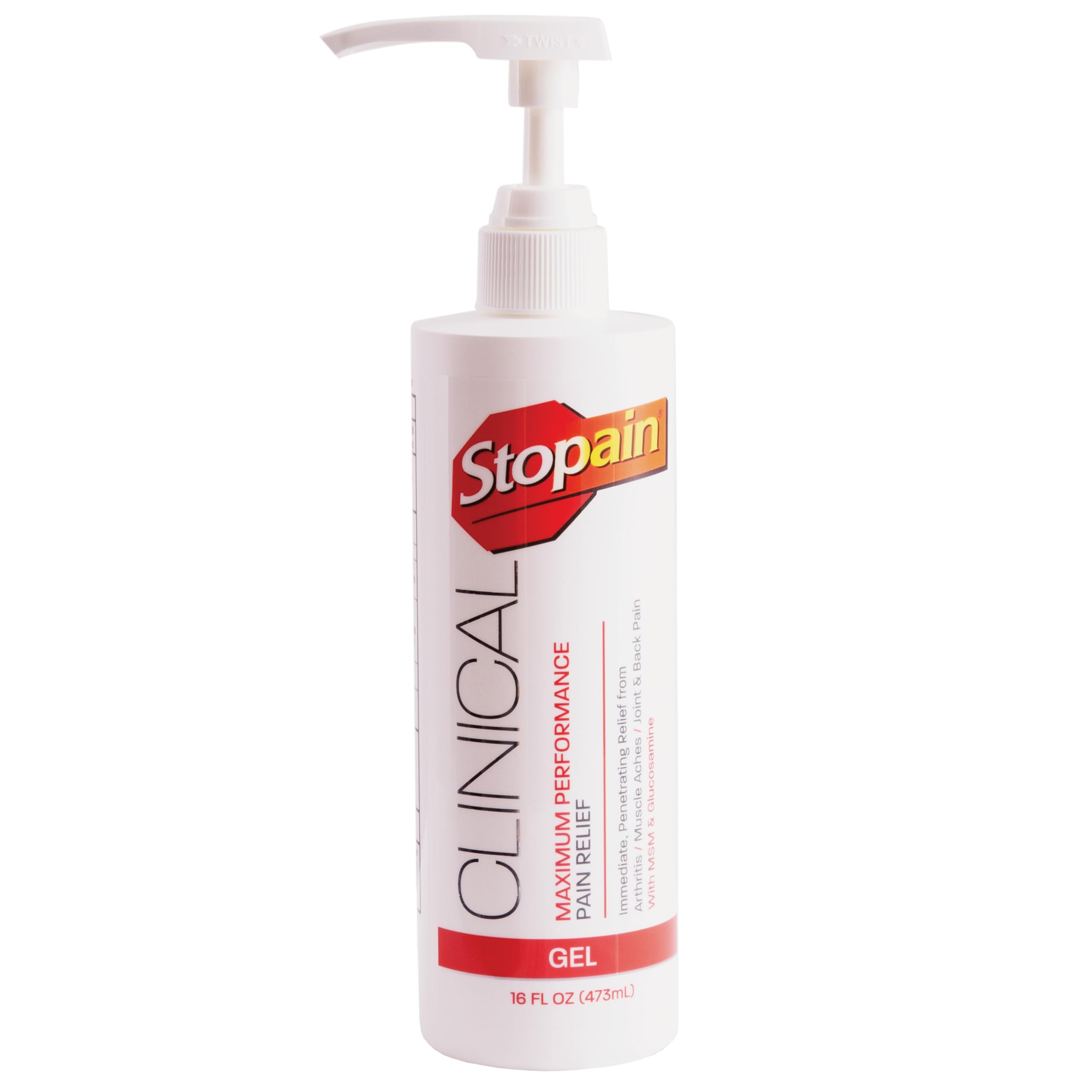 Stopain Clinical Pain Relief Gel 16 oz - Professional Formula for Arthritis, Knee, Back & Muscle Pain - Maximum Strength Gel for Joint & Nerve Pains with 10% Menthol Plus Glucosamine - Made in USA Stopain uk supplements