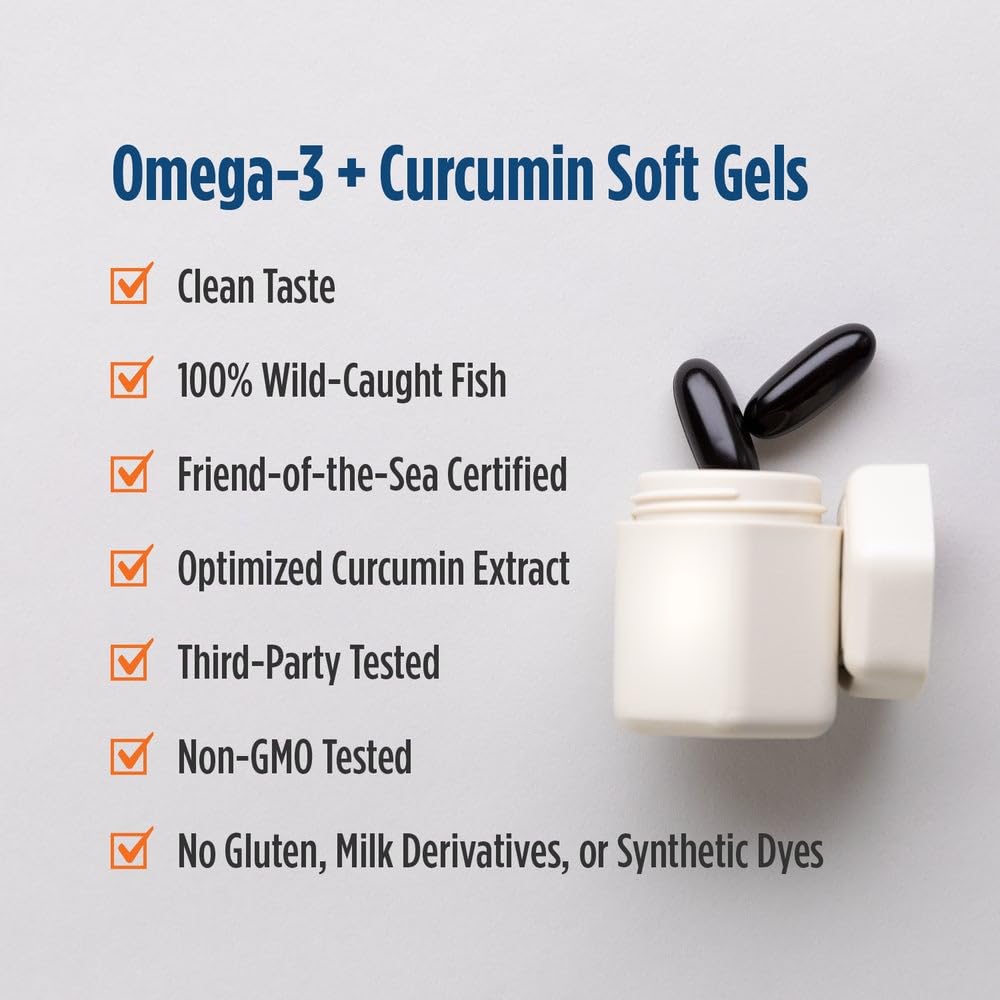 Nordic Naturals Omega Curcumin, Lemon - 60 Soft Gels - 1200 mg Omega-3 + 400 mg Optimized Curcumin - Combats Cellular Stress - Non-GMO - 30 Servings Nordic Naturals uk supplements