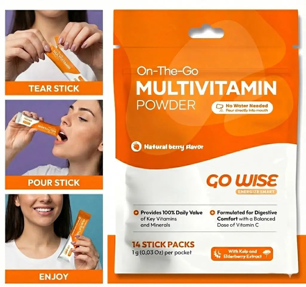 Go Wise On The Go Multivitamin Powder, 14 Vegan Daily Vitamin Packets for Men & Women, Natural Berry Flavor Go Wise uk supplements