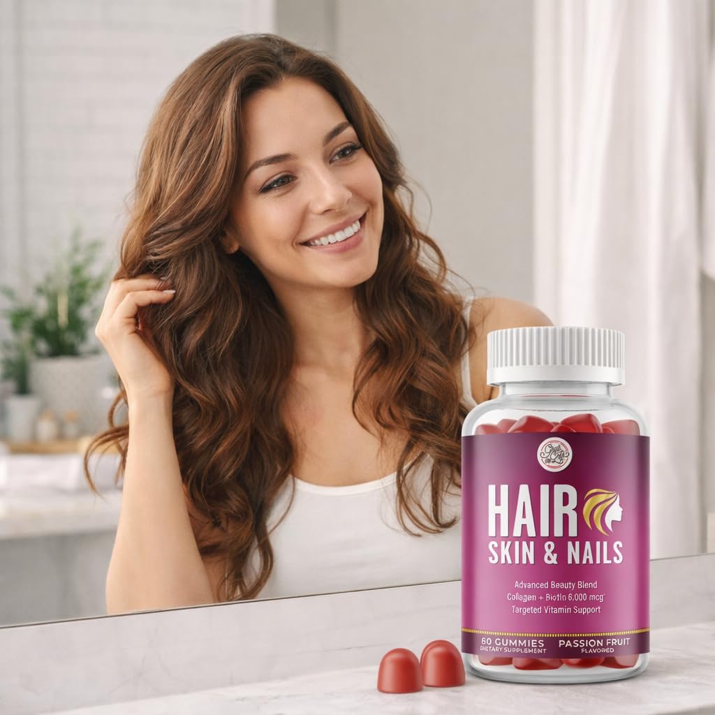Grab The Gold Hair Skin & Nails Vitamins for Women | Gummies with 6000mcg Biotin & Collagen | 10 Essential Vitamin & Minerals | Gluten-Free, Non-GMO, Passion Fruit Flavor | 1 Month Supply, Made in USA Grab The Gold uk supplements