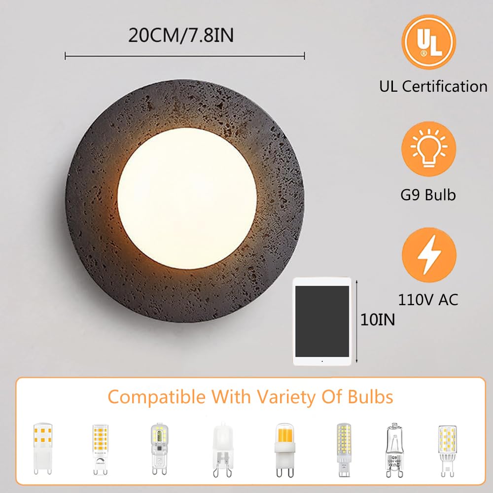 BFFGKGL Modern Natural Black Travertine Hallway Wall Sconce Nordic Creativity Round Transmittance Glass Bedside Wall Light Japanese Minimalist Aisle Wall Lamp For Living Room Stairs Living Room Balcon BFFGKGL uk supplements