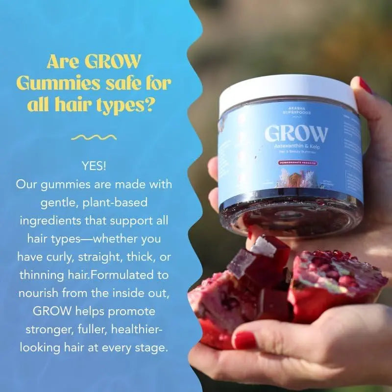 Akasha Superfoods Grow Hair & Beauty Gummies, Supplement with Zinc, Vitamin E, Astaxanthin, Kelp, & Pumpkin Seed, Plant Based Gummies for Women & Men Akasha Superfoods uk supplements