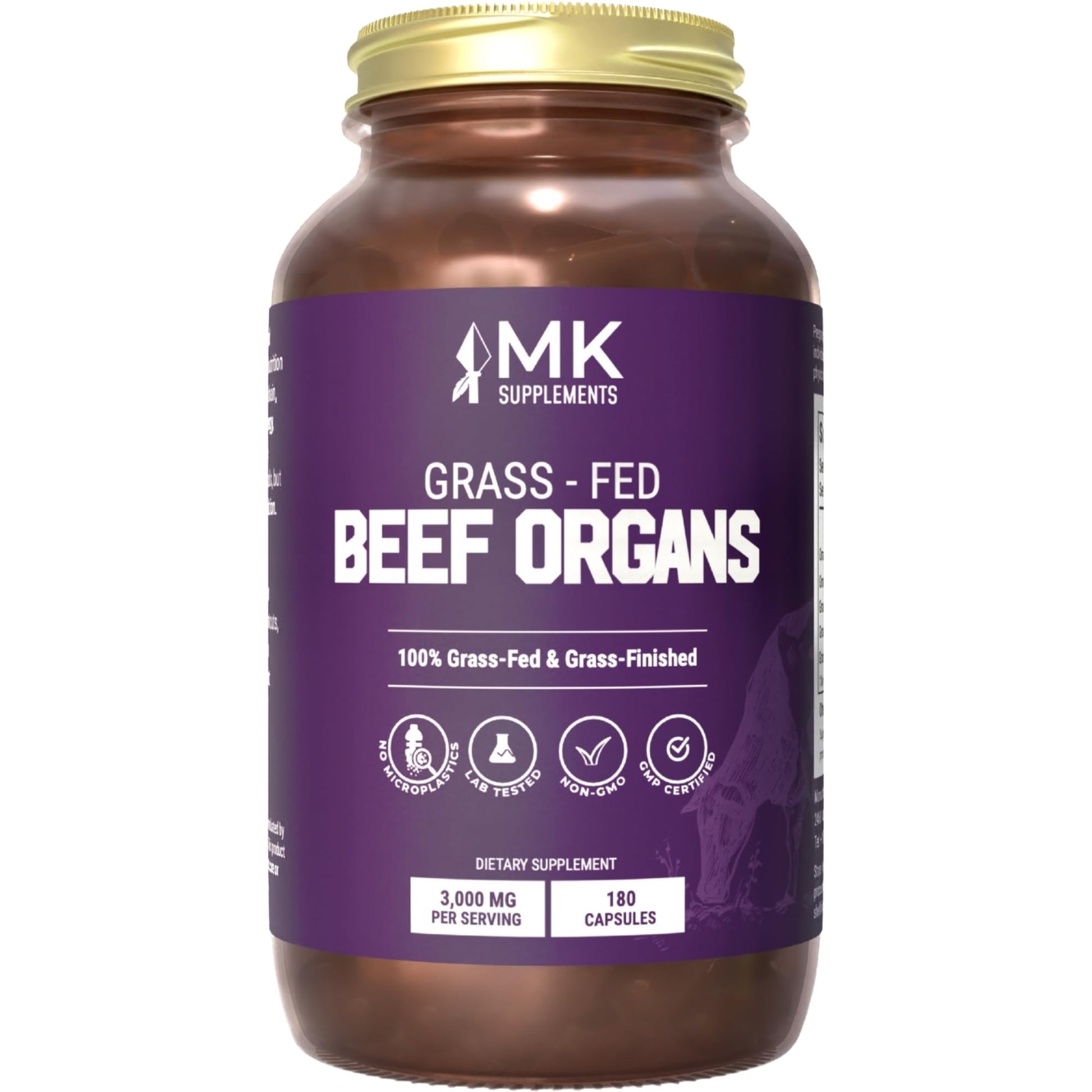 MK Supplements Grass-Fed Beef Organs Capsules | 5 Organs in Nature-Identical Ratios | B12, Copper & Heme Iron | Regeneratively Raised | 150 Capsules MK Supplements uk supplements
