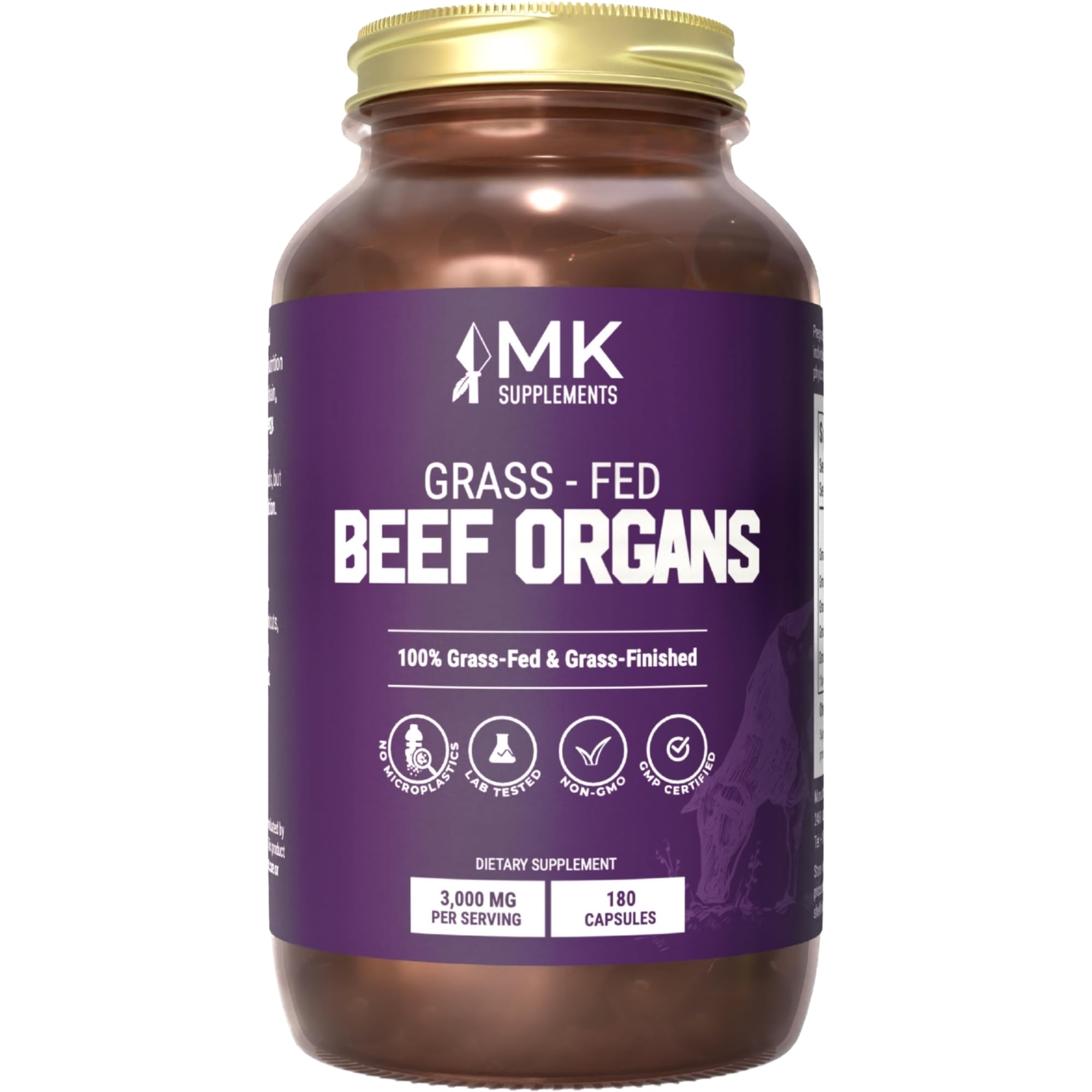 MK Supplements Grass-Fed Beef Organs Capsules | 5 Organs in Nature-Identical Ratios | B12, Copper & Heme Iron | Regeneratively Raised | 150 Capsules MK Supplements uk supplements