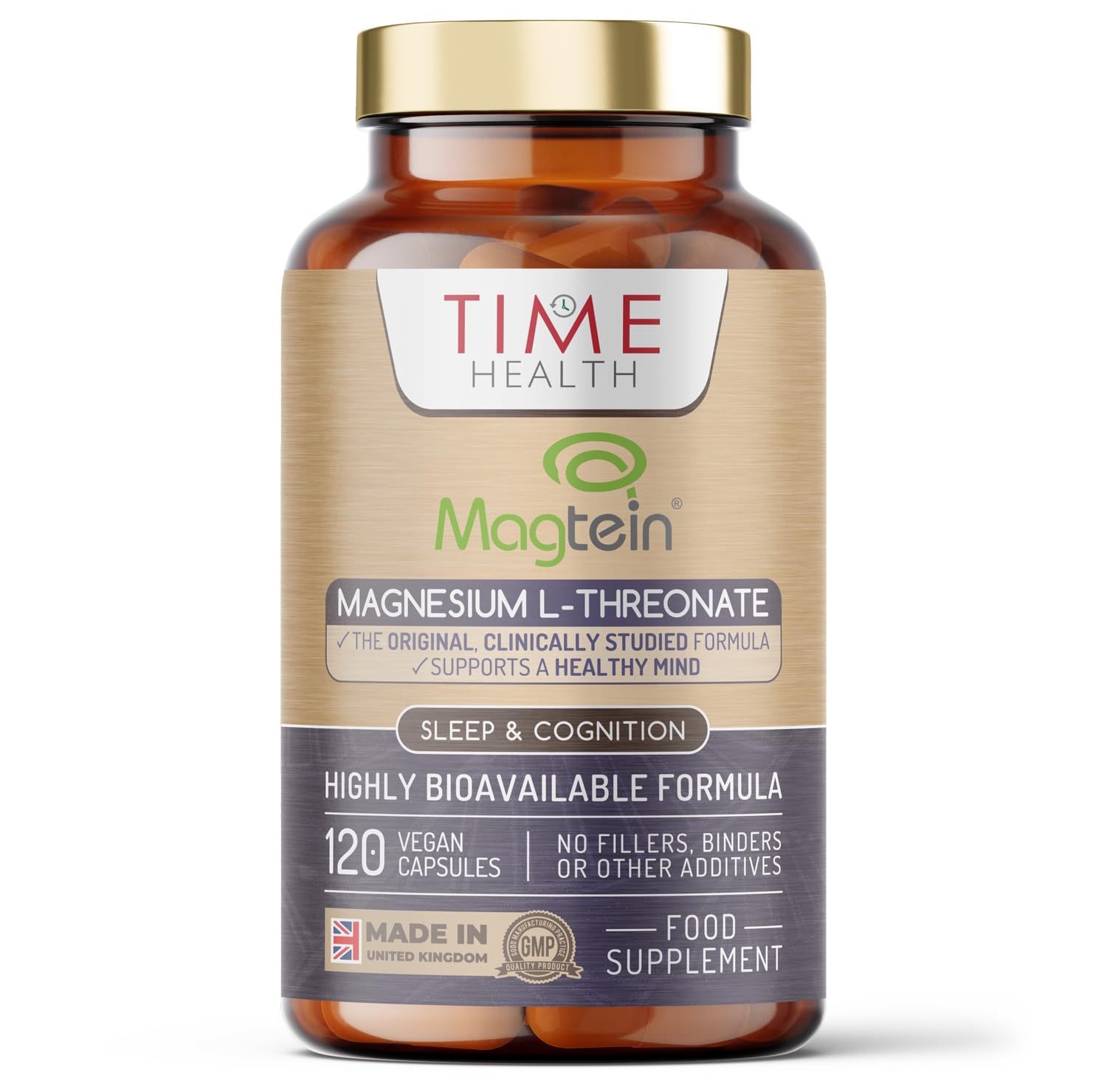 Magtein® Magnesium – 120 Capsules – High Strength 2100mg – Highly Bioavailable Time Health uk supplements