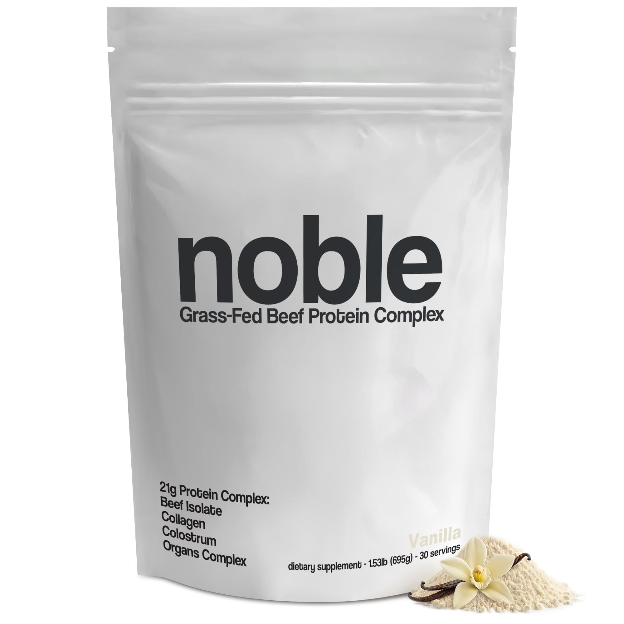 Noble Grass Fed Beef Protein Powder | Beef Protein w/Collagen, Colostrum, Organ Blend | Carnivore, Keto Friendly | Whey, Gluten Free | Muscle, Gut Health, Skin, Joint Support | 30 Servings, Vanilla Noble Origins uk supplements