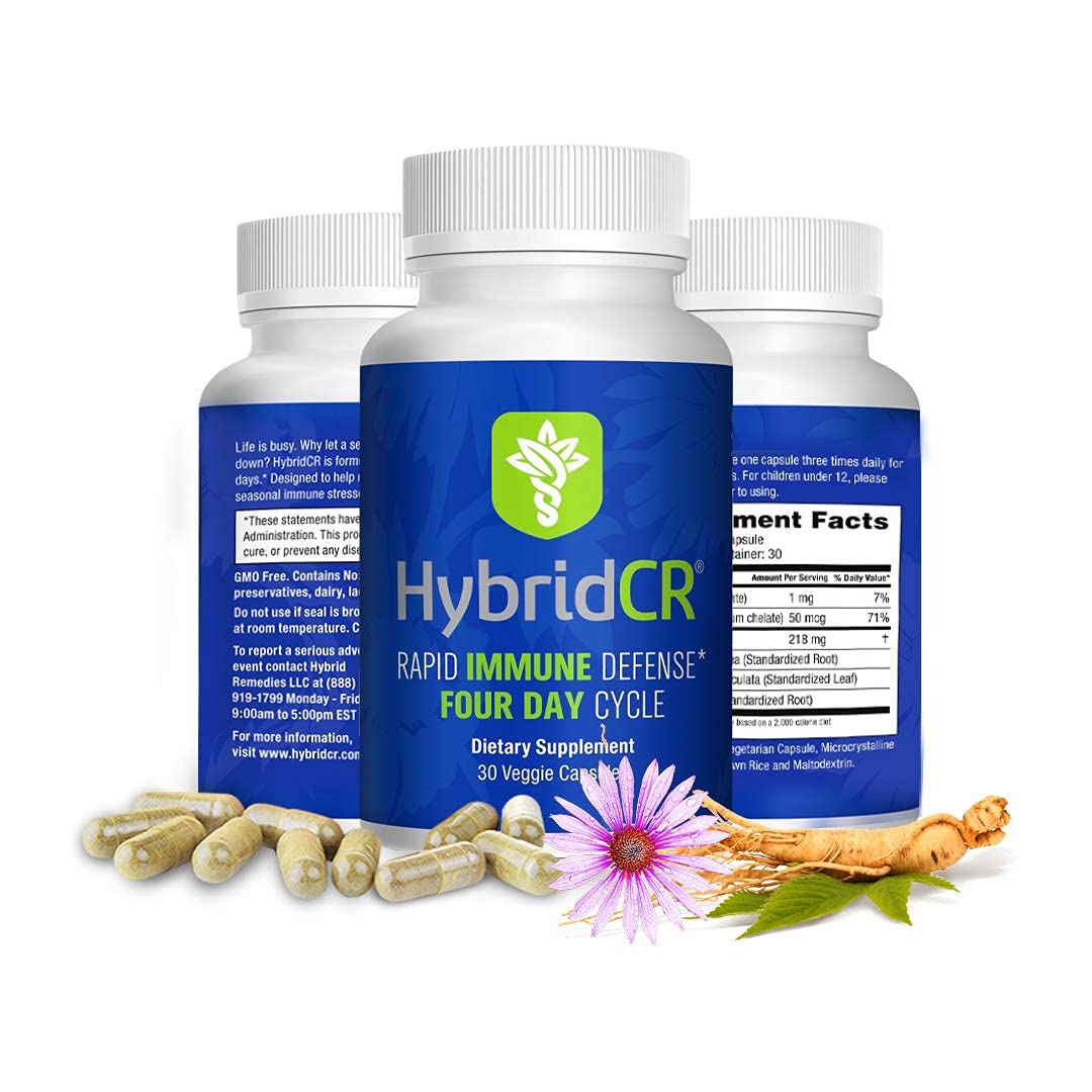 HybridCR Rapid Immunity Supplement | Zinc, Echinacea, Andrographis, Ginseng, Selenium, Gluten-Free & Non-GMO | 5-in-1 Immune Support Supplement | Pharmacist Formulated 1 Month Supply (30 Veggie Caps) Hybrid Remedies uk supplements