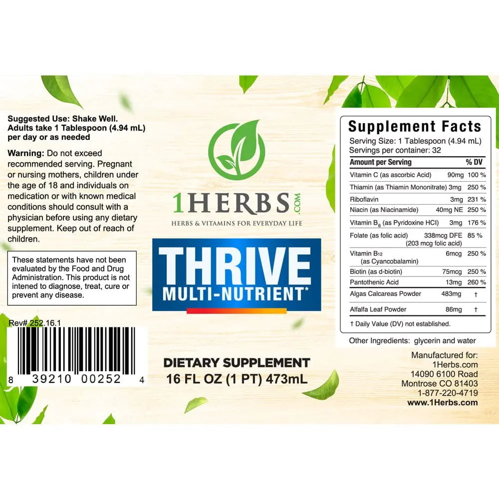 Thrive Multi-Nutrient Liquid - Alcohol Free Daily Multivitamin with Liquid Vitamin C and Vitamin B Complex – Vital Nutrients for Immune Support 1Herbs uk supplements