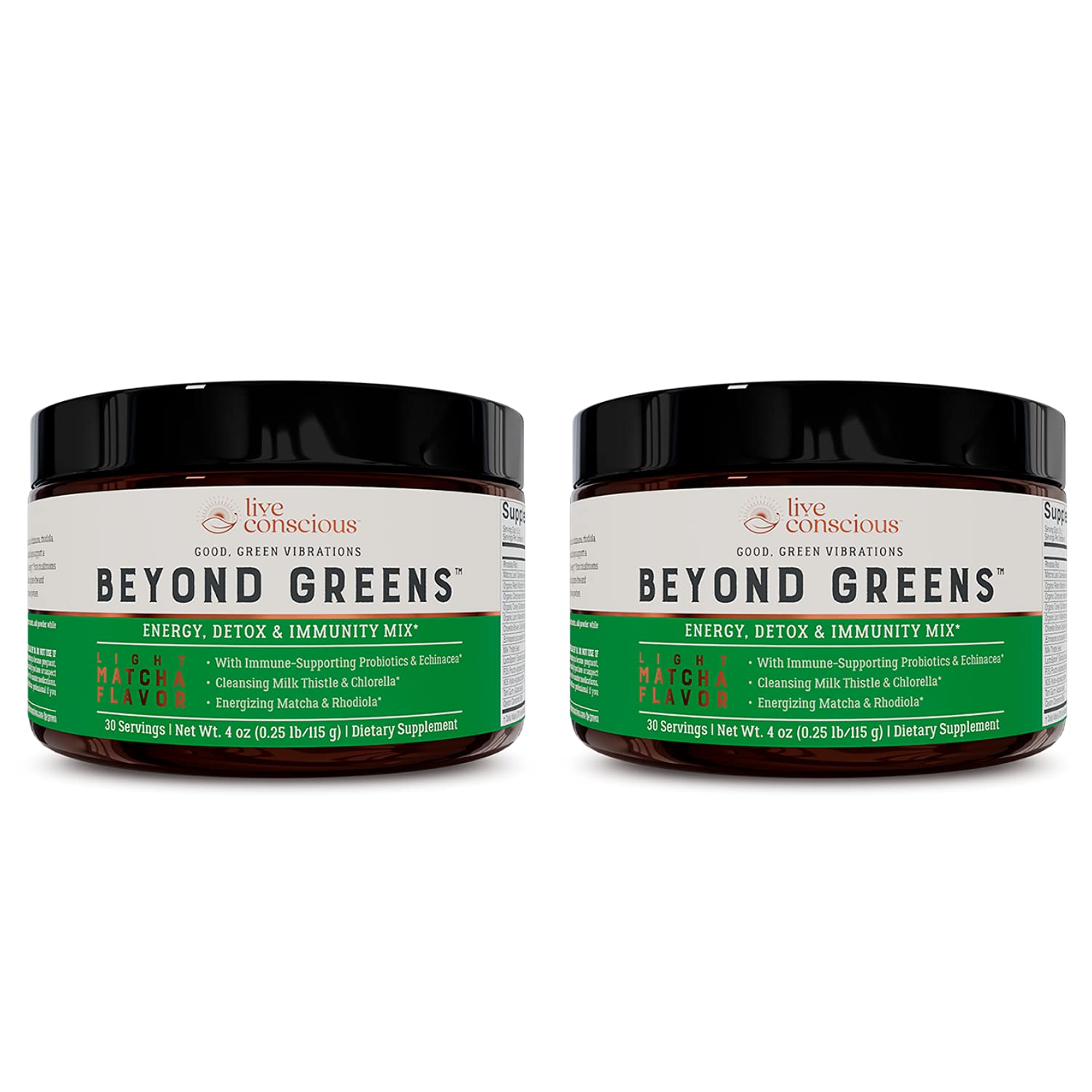Live Conscious Beyond Greens Concentrated Superfood Powder - Matcha Flavor w/Chlorella, Echinacea, Probiotics for Immune Support & Energy - 30 Servings (2-Pack) Live Conscious uk supplements
