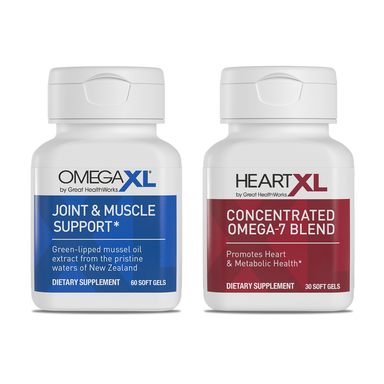 OmegaXL Joint Support Supplement - Natural Muscle Support, Green Lipped Mussel Oil, Soft Gel Pills, Drug-Free, 60 Count + HeartXL 30 Count, High Potency Omega-7 Blend OmegaXL uk supplements