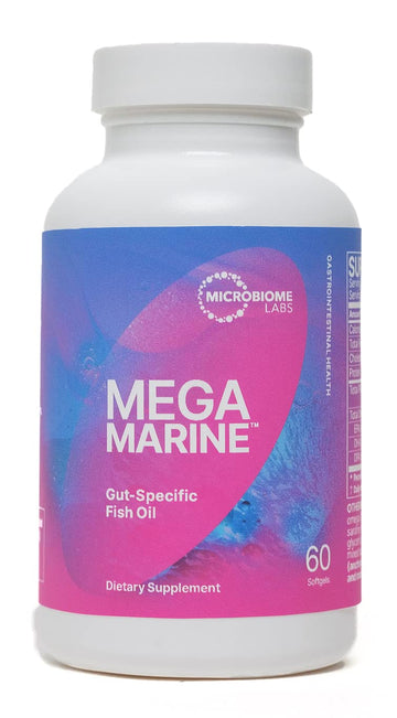 Microbiome Labs MegaMarine Omega 3 Fish Oil Supplements - Gut-Specific EPA DHA Omega 3 Supplement with DPA for Gut Health - Support Immune & Gut Barrier Function (60 Softgels) Microbiome Labs uk supplements