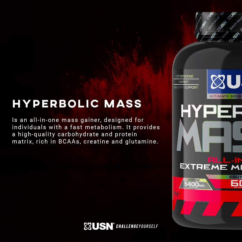 USN Hyperbolic Mass Strawberry 6kg: High Calorie Mass Gainer Protein Powder for Fast Muscle Mass USN uk supplements