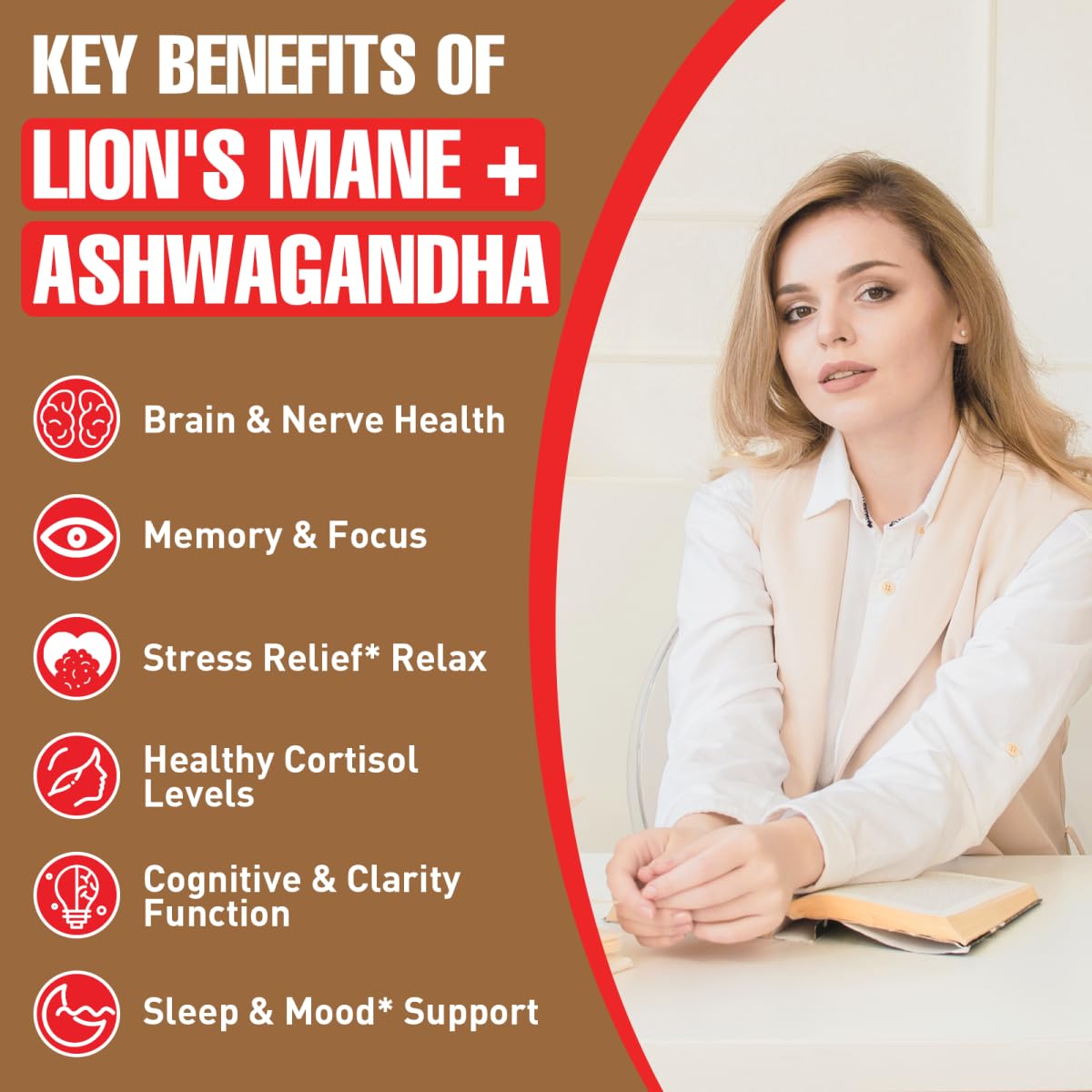 Ashwagandha & Lions Mane Supplements Capsules, Brain Supplements for Memory and Focus, Ashwagandha with Rhodiola Rosea for Cognitive, Immune Support, Cortisol Supplements for Women, 90 Capsules Zylvrax uk supplements