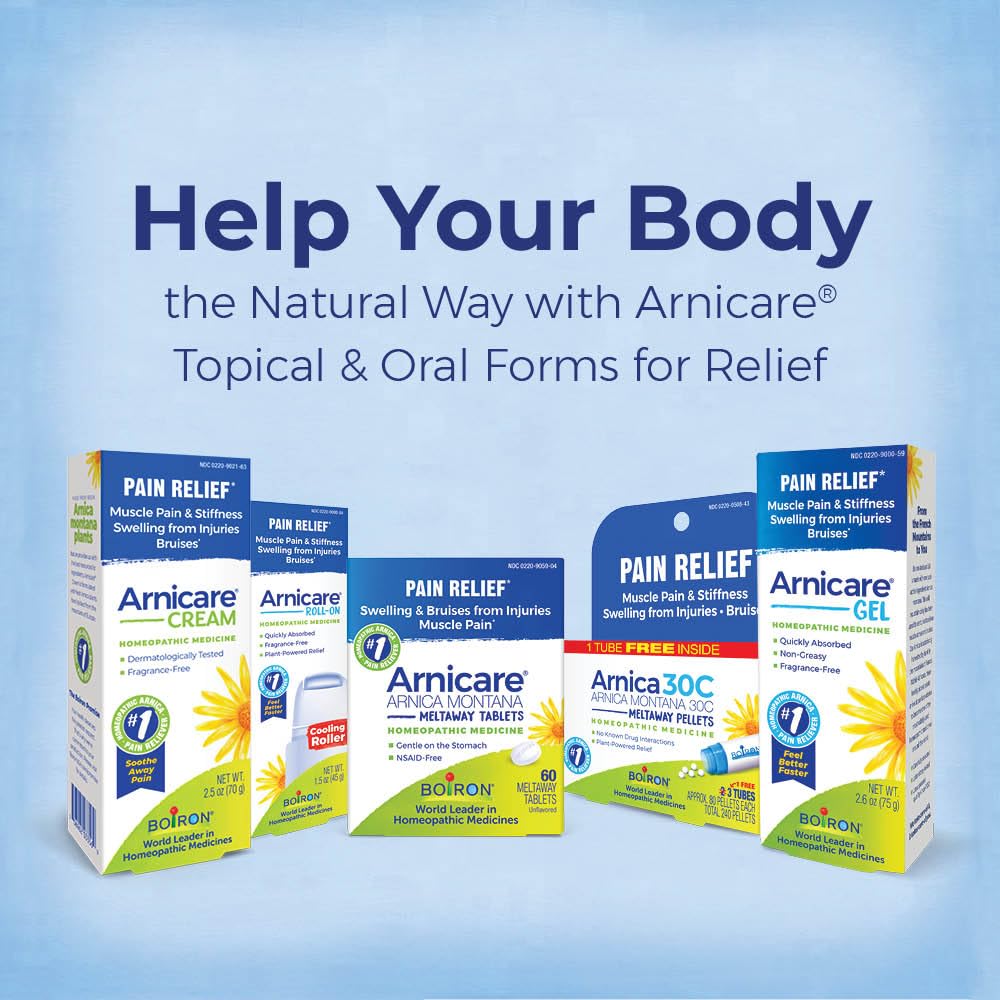 Boiron Arnicare Tablets - 100 Count for Pain Relief from Muscle Pain, Joint Soreness, Swelling from Injury or Bruises - Arnica Meltaway Tabs Boiron uk supplements