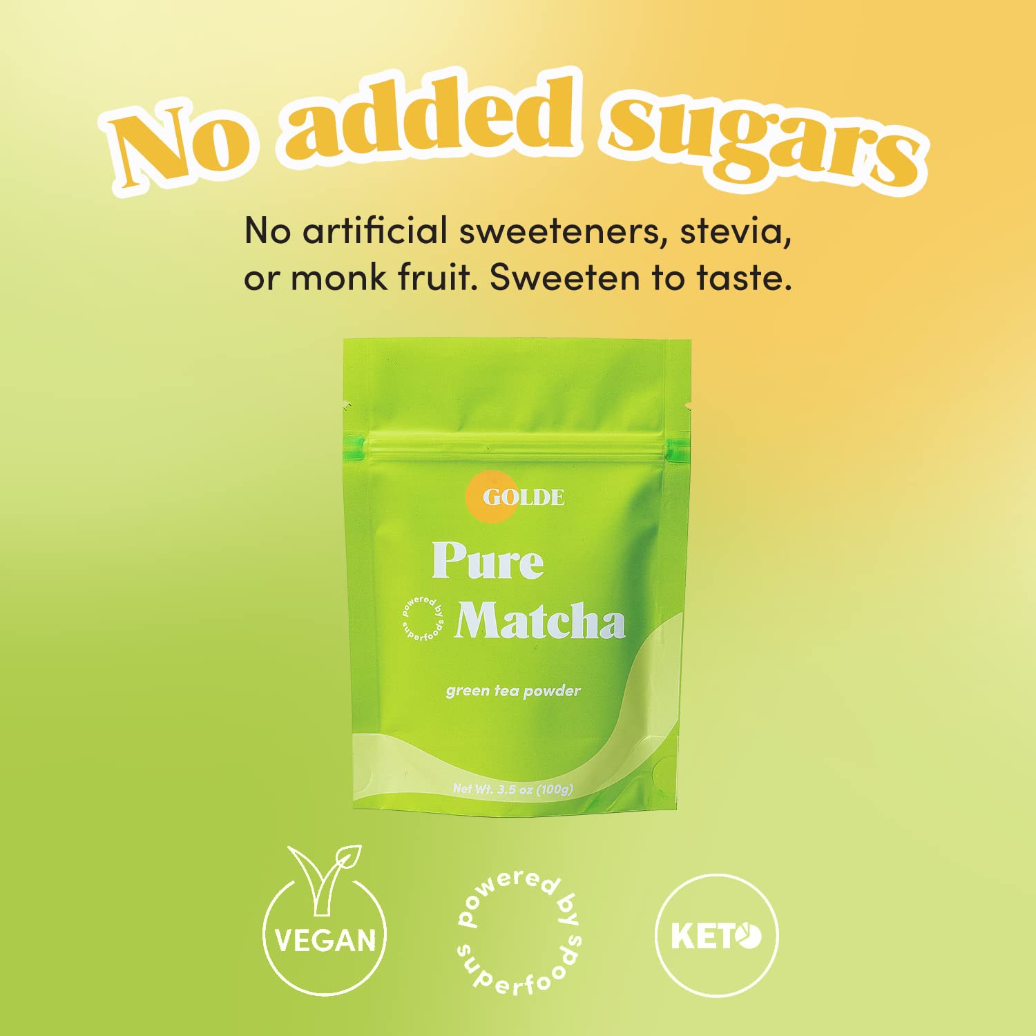 GOLDE - Pure Matcha - Ceremonial Grade Matcha Powder - Green Tea Superfood w/L-Theanine & Antioxidants - 60mg Caffeine - Jitter Free Energy - 100g Pouch GOLDE uk supplements