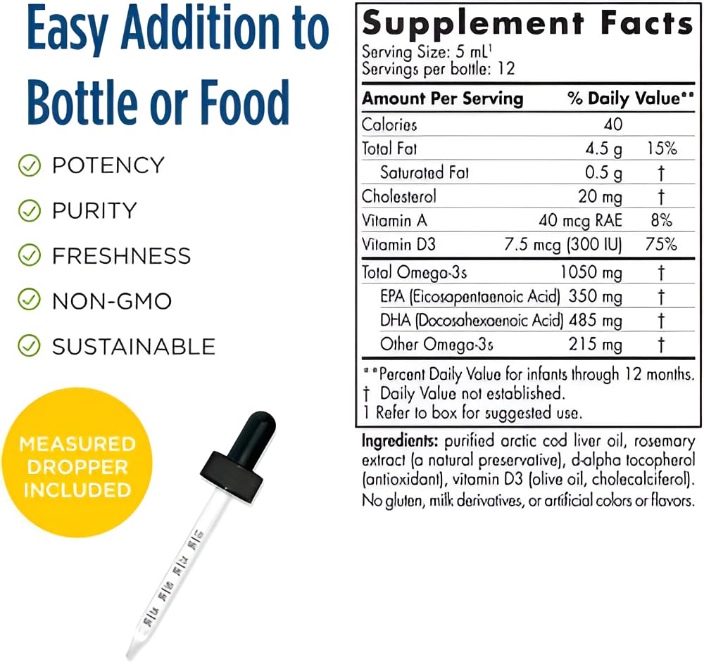 Nordic Naturals Baby’s DHA, Unflavored - 2 oz - 1050 mg Omega-3 + 300 IU Vitamin D3 - Supports Brain, Vision & Nervous System Development in Babies - Non-GMO - Servings May Vary Nordic Naturals uk supplements