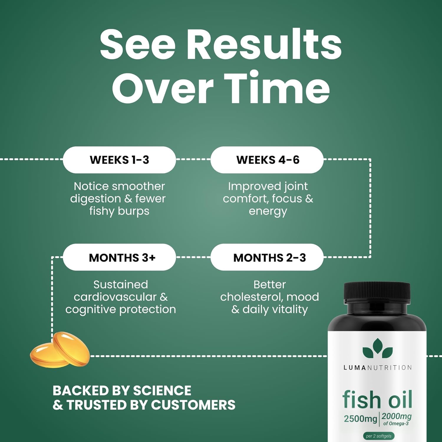 Luma Nutrition Omega 3 Fish Oil Supplement - Extra Strength 2500mg Per Serving - 2000mg EPA & DHA Per Serving - Brain and Heart Health - 60 Softgels, 30 Servings Luma Nutrition uk supplements