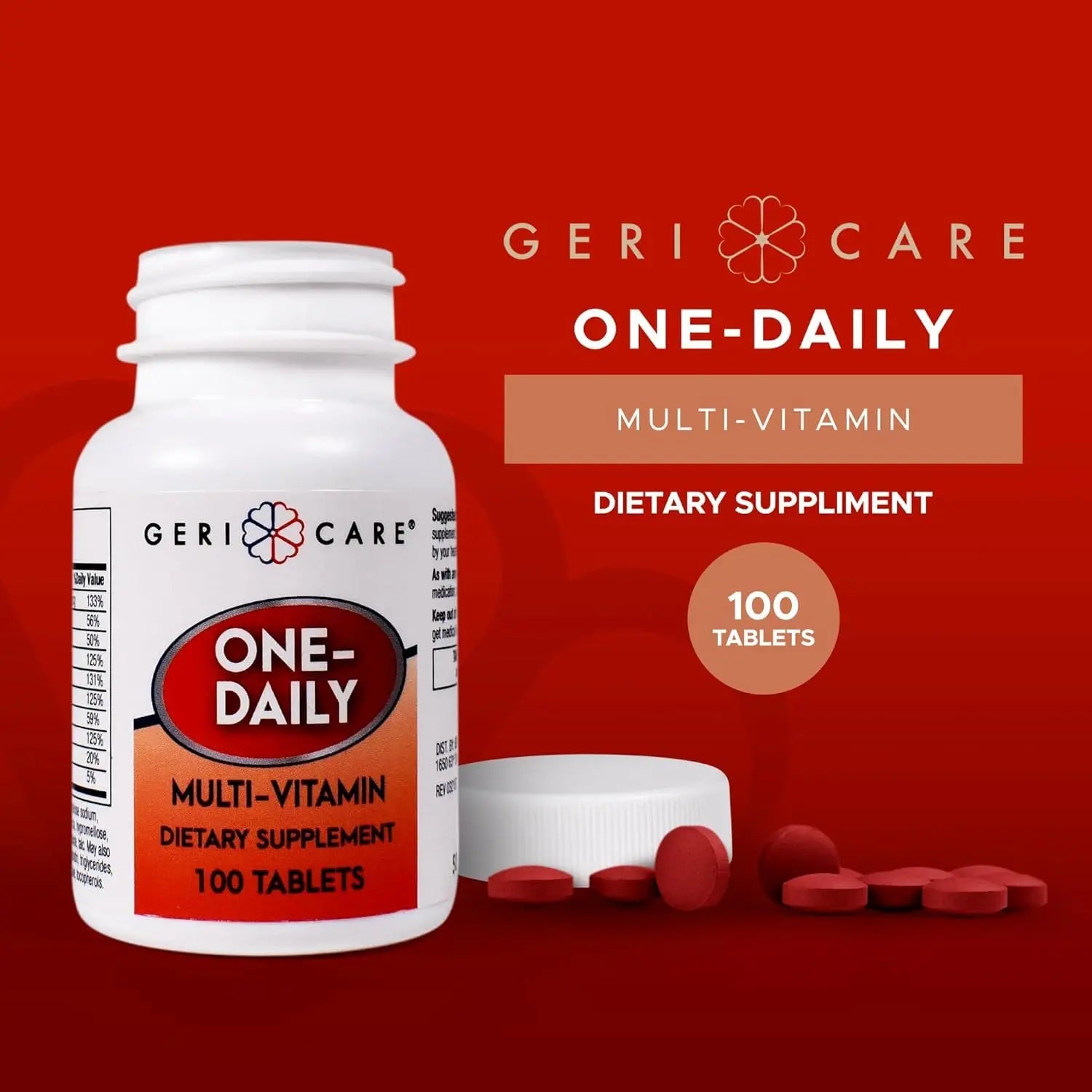 GeriCare One-Daily Multi-Vitamin Tablet, 100 Count Adult Multivitamin Supplement | Easy-to-Take Dietary Supplement with Vitamins A, C, D3, B, Calcium GeriCare uk supplements
