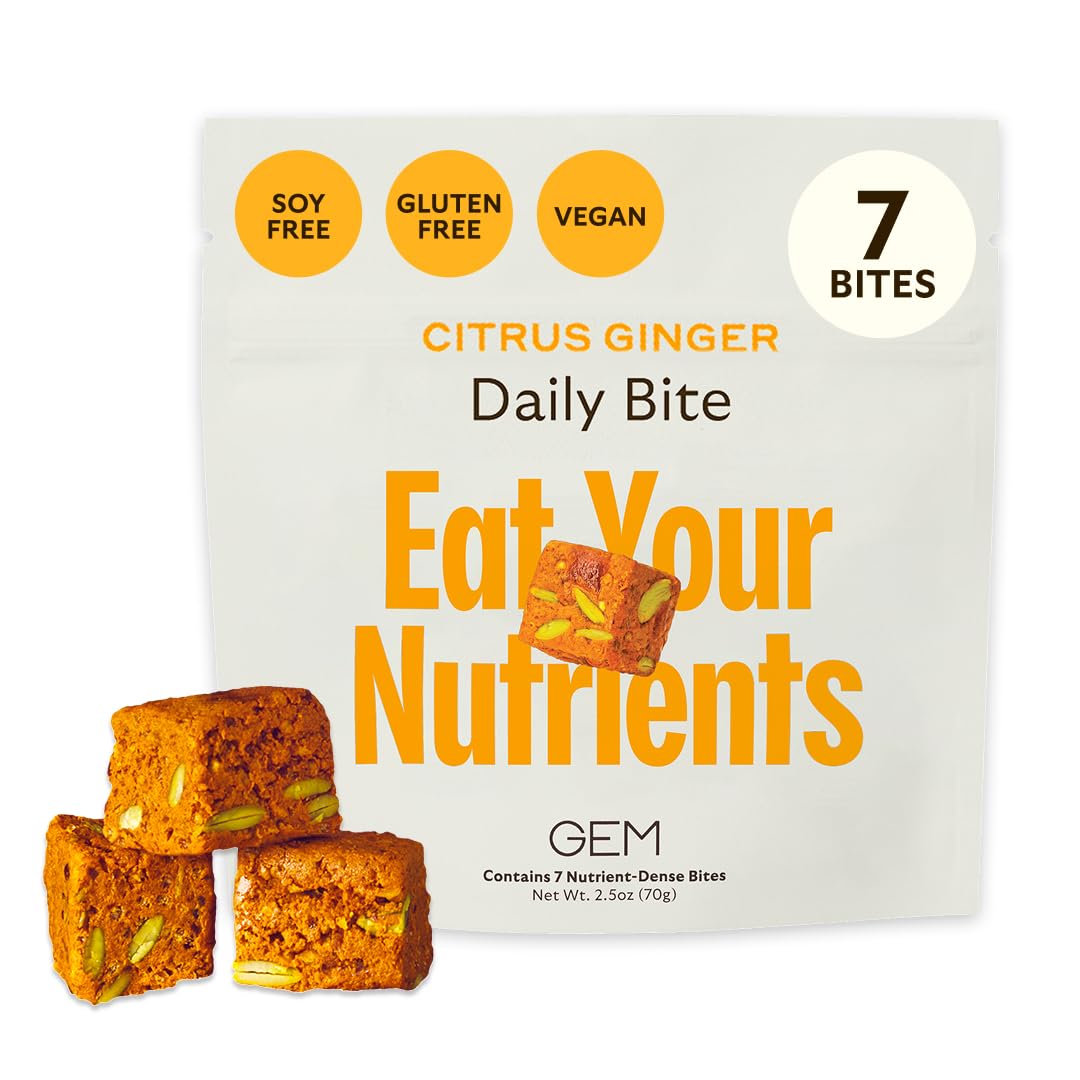 GEM Daily Bite for Women & Men, with 20+ Vitamins, Minerals, & Superfoods Like Zinc, Vitamin D, B-Complex, K, Turmeric, Fiber & Prebiotics, Beta Glucan GLP-1 Support & Immunity (Citrus Ginger,7 count) GEM uk supplements
